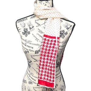 Vintage Red & White Polka Dot Houndstooth Scarf Long Rectangle Wrap Head Cover